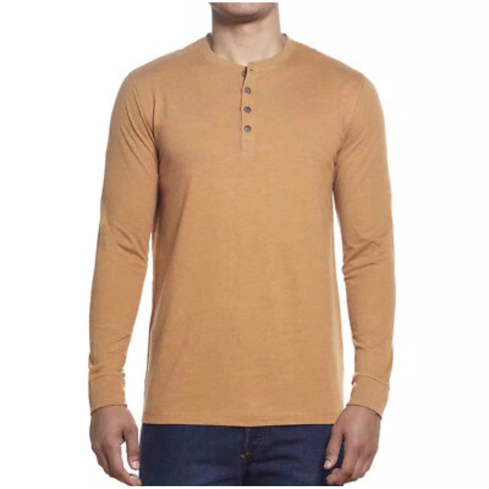 Weatherproof Vintage Men Henley Shirt Mustard Yellow Long Sleeve XL Cotton Blend